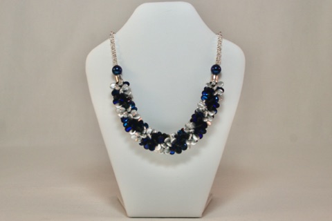 Blue and Silver Pip Double Spiral Focal Beaded Kumihimo with Chain Necklace